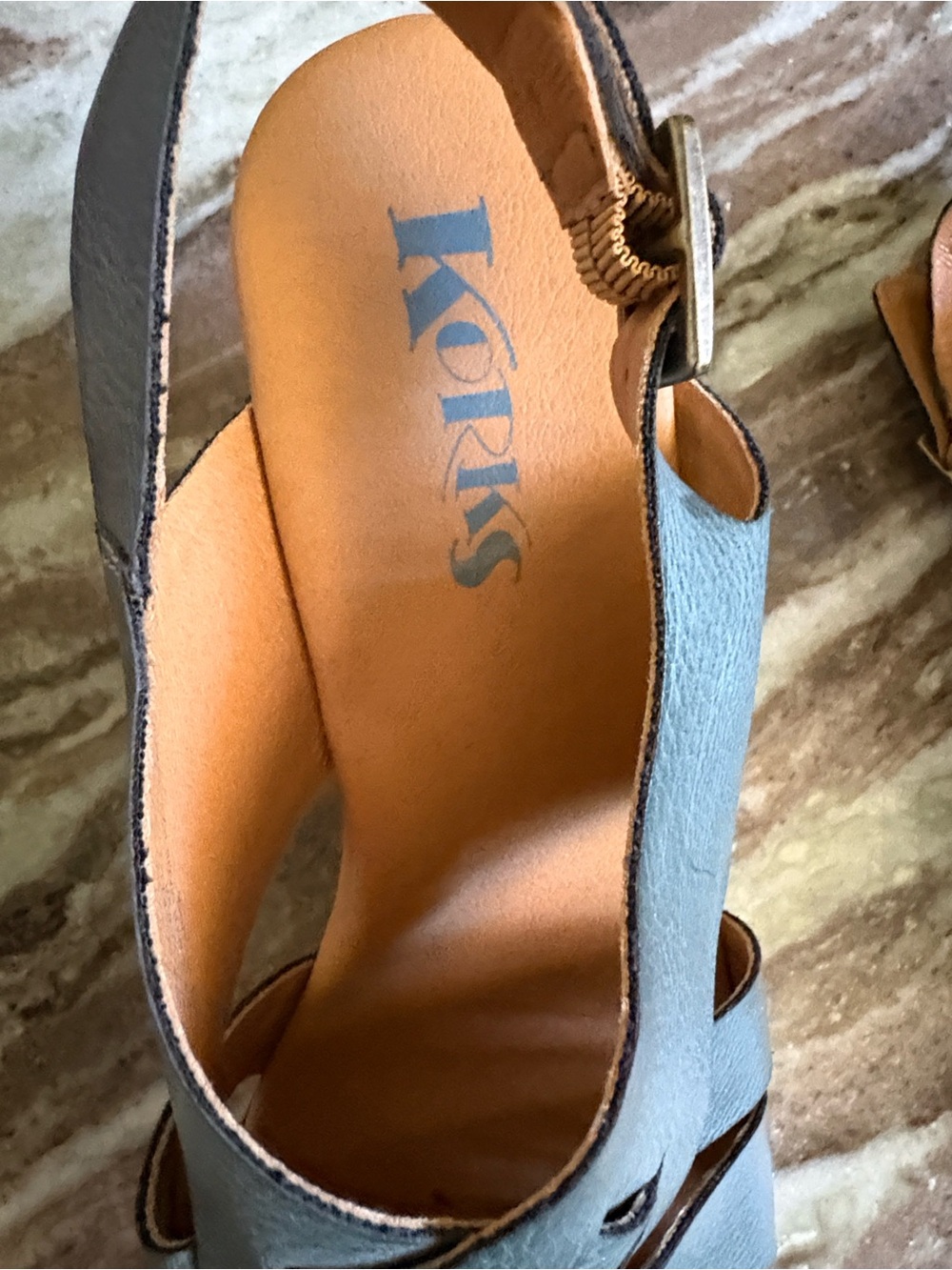 Kork-Ease Teal Leather Woven Slingback Clogs - Picture 4 of 5